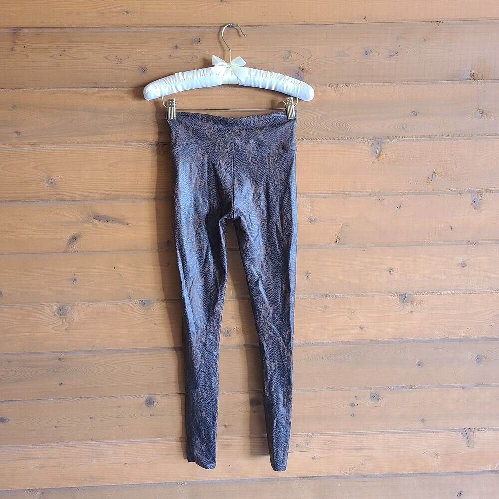 Spanx Legging Snake Print Faux Leather Brown Animal Pull On Pant S Skinny Python - Picture 3 of 6